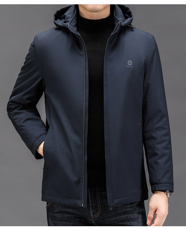 2024 Winter Hooded Business Cotton-padded Coat Men's Cotton-padded Coat New Thickened Warm Trendy Brand Casual Silk Cotton-padded Coat Jacket