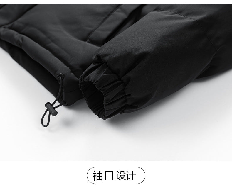 2025 Winter New Cross-Border Men's Cotton Jacket, Faux Two-Piece Solid Color Design with Fleece Lining and Thickened Polar Fleece Cotton Coat