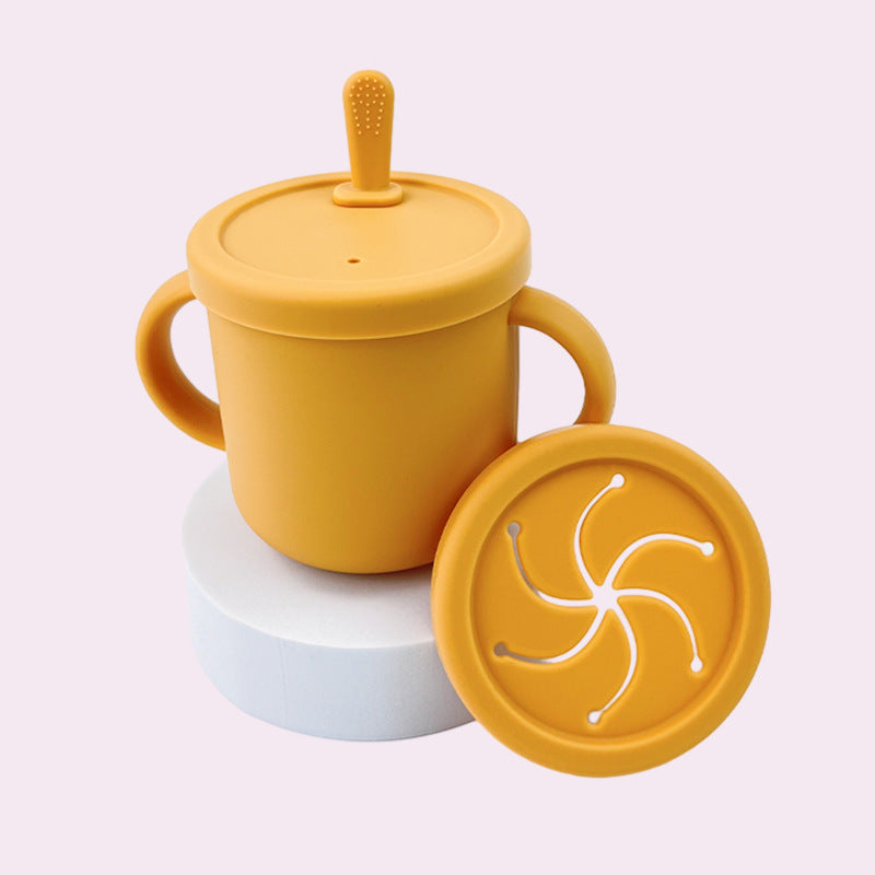 Free Shipping Baby Anti-fall Supplementary Food Water Cup Children's Training Water Cup Baby's Binaural Suction Tube Cup Food Grade snack cup
