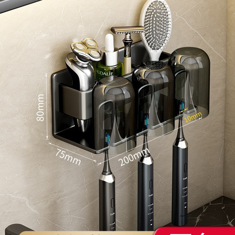 Toothbrush Rack Without Punching Gun Gray Bathroom Mouthwash Cup Tooth Cup Wall-Mounted Storage Box Electric Toothbrush Rack