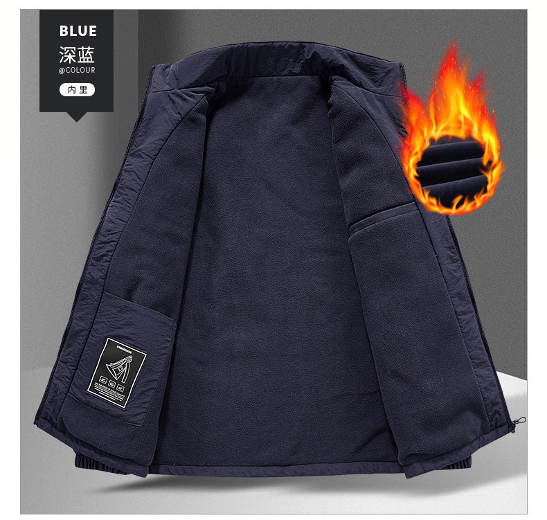 Cross-Border 2025 Tiktok Hot New Style Fleece-Lined and Cotton-Padded Men's Jacket for Outdoor Sports, Loose Korean Style Casual for Middle-Aged Men