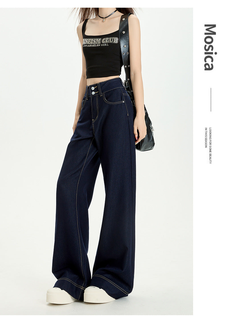Anti-Wrinkle Draped Four-Way Stretch Loose Fit Non-Stick Leg Wide-Leg Slightly Flared Genuine Ykk Double-Button Original Color Non-Fading Denim