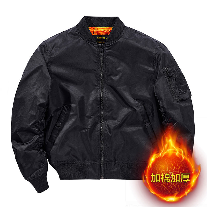 Popular Ma1 Pilot Jacket Men's Autumn and Winter Pure Color Thickeneded Jacket American Casual Cotton Jacket Same Style for Men and Women