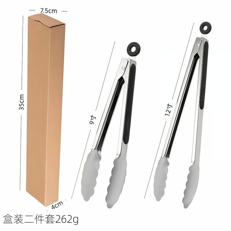 Silicone Clips for Kitchen Non-Stick Pans, Anti-Scalding and High Temperature Resistance, Household Barbecue and Steak Special Set, Stainless Steel Food Clips