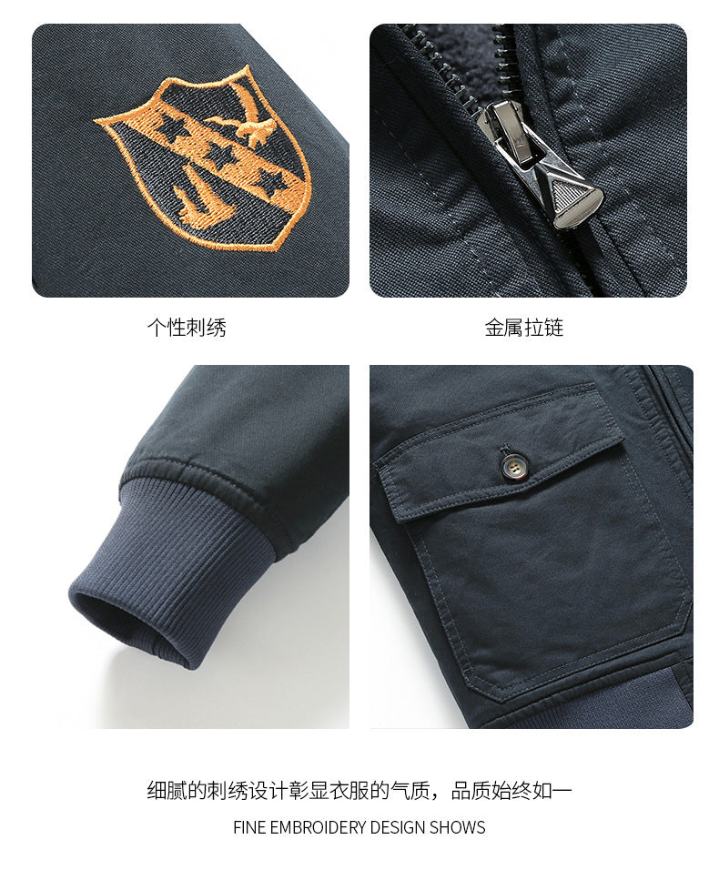 New Lamb Wool Jacket Men's Winter Thickened Wool Collar fleece-lined Overalls Cotton-padded Jacket Men's Jacket Casual Cotton-padded Jacket Aviator