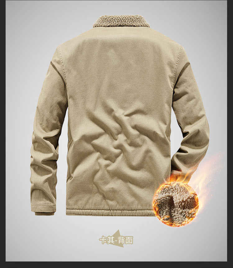Winter fleece-lined Thickened Cotton-padded Clothes Men's Warm Crock Jacket Youth Wool Collar Retro Casual Cotton-padded Jacket Men's 2188