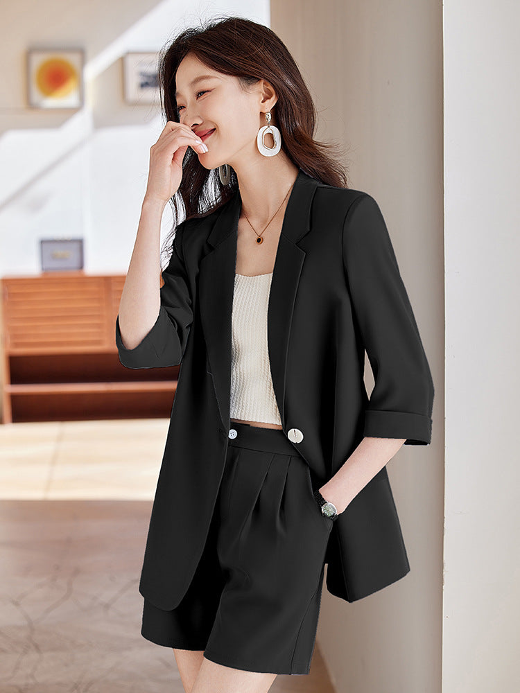 Blue Mid-Sleeve Chiffon Suit Jacket for Women 2025 New Summer Thin Style Fashionable High-End Shorts Suit