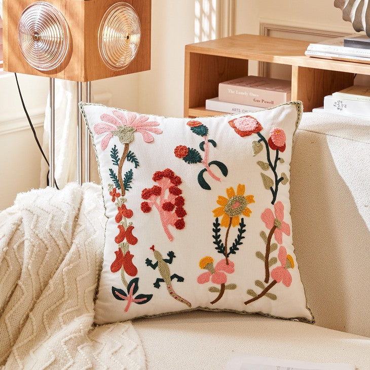 Nordic Towel Embroidered Embroidered Embroidered Pillow Living Room Cream Sofa Cushion Flower Model Room Bay Window Cushion Cover
