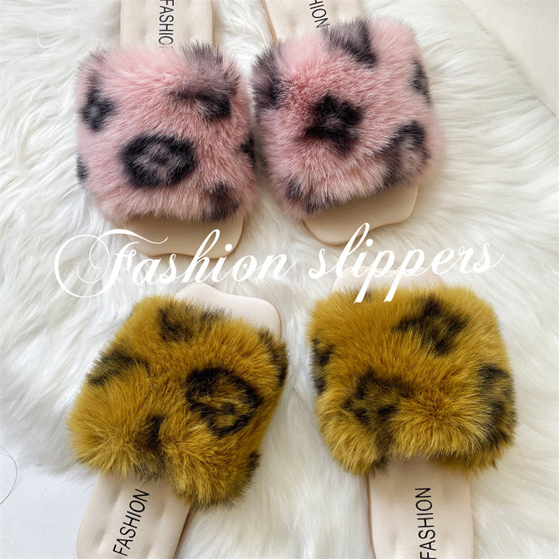 Children's Girls' Furry Slippers for Outdoor Wear, Stylish Home Indoor Slippers for Toddlers and Kids, Four-Leaf Clover Parent-Child Style