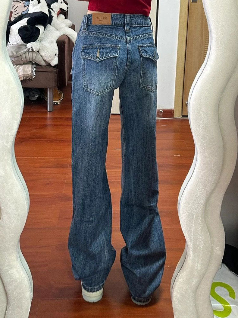 High-Waisted Loose Straight-Leg Jeans for Women, Autumn New Blue Petite Slim-Fit Narrow Wide-Leg Pants