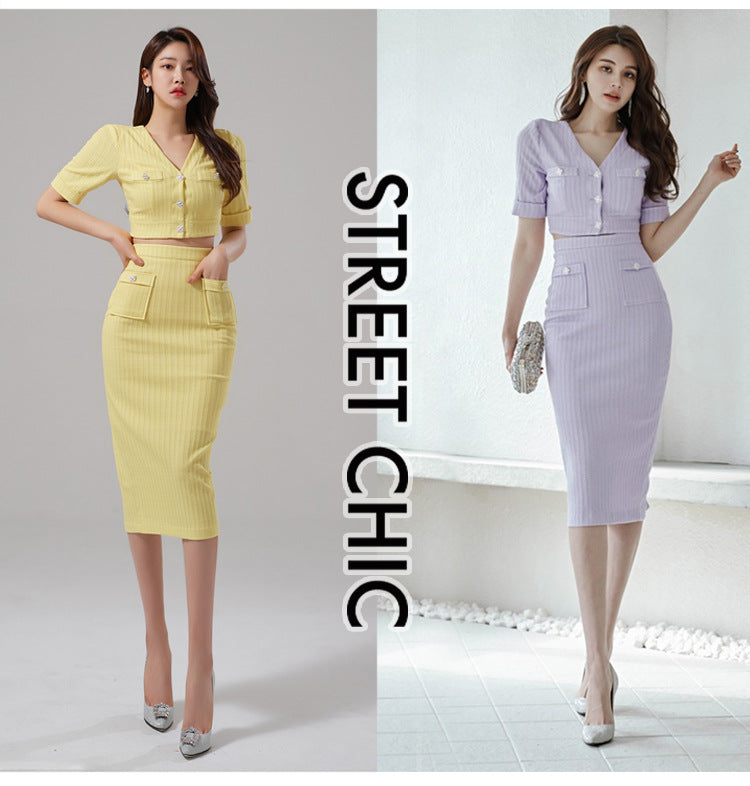 Foreign Trade Women's Clothing 2025 Spring and Summer New Korean Style Simple Fashion Casual Tops Small Cardigans Slim Hip Skirts Two