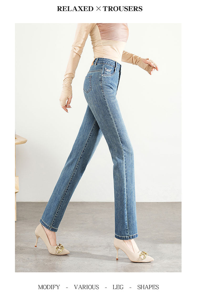 Brand Women's Straight-Leg Jeans 2025 Spring and Autumn New High-Waisted Slimming Loose Cropped Versatile Fashion Cigarette Pants