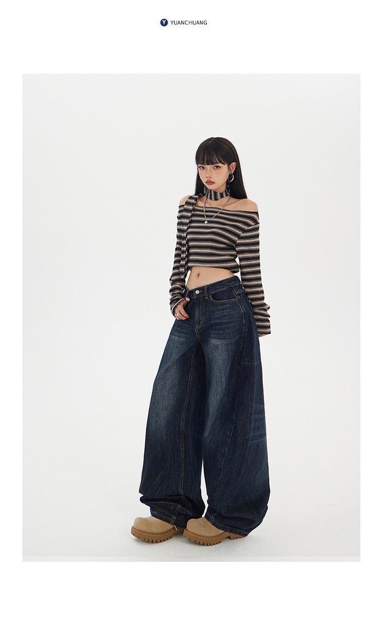 Yc & American Retro Loose Wide-Leg Pants Autumn and Winter Versatile Scimitar Pants Drapey Sickle Jeans Women's New Style