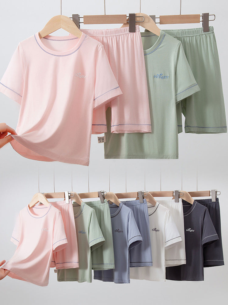 Summer Boys' Short-sleeved Shorts Modal Children's Pajamas Girls' Parent-child Home Clothes suit Children's Air-conditioning Clothes