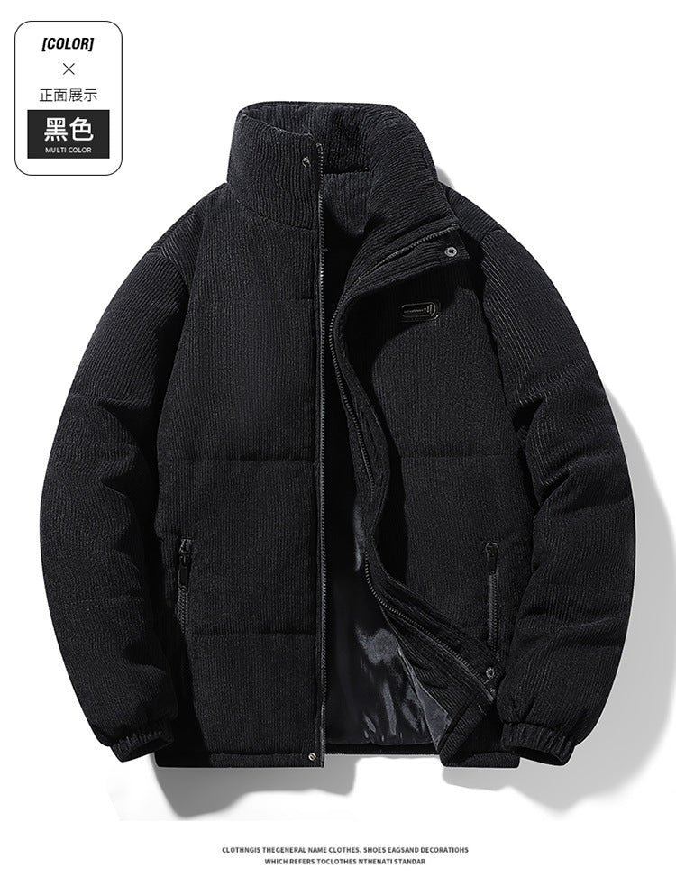 Thickened corduroy cotton-padded jacket for autumn and winter men's warm neck protection stand collar cotton-padded jacket European and American plus size fashionable cotton-padded jacket