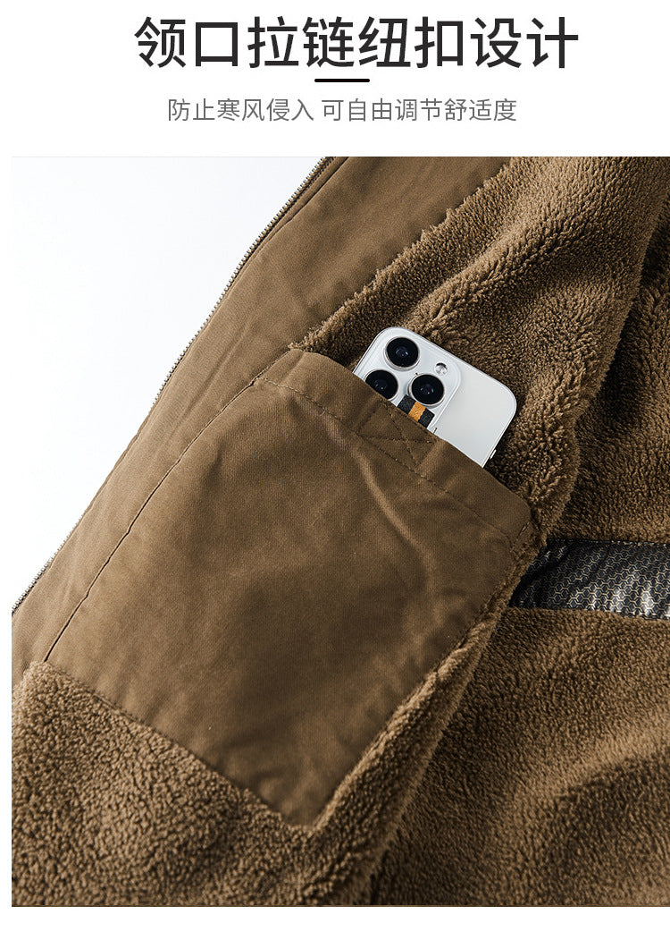 Pure Cotton Autumn and Winter Workwear Lamb Velvet Jacket Middle-Aged and Elderly Men's Jacket Flight Suit Winter Thickeneded Velvet Cotton Jacket