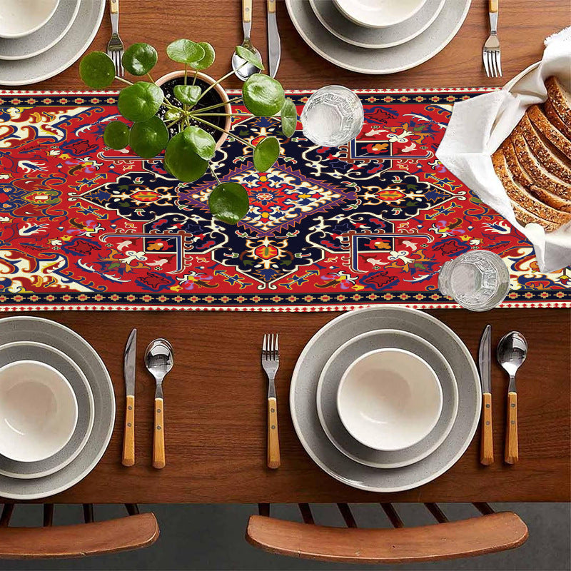 New European Style Textured Printed Table Flag Cross-Border Linen Restaurant Decoration Bohemian Style Long Tablecloth Wholesale