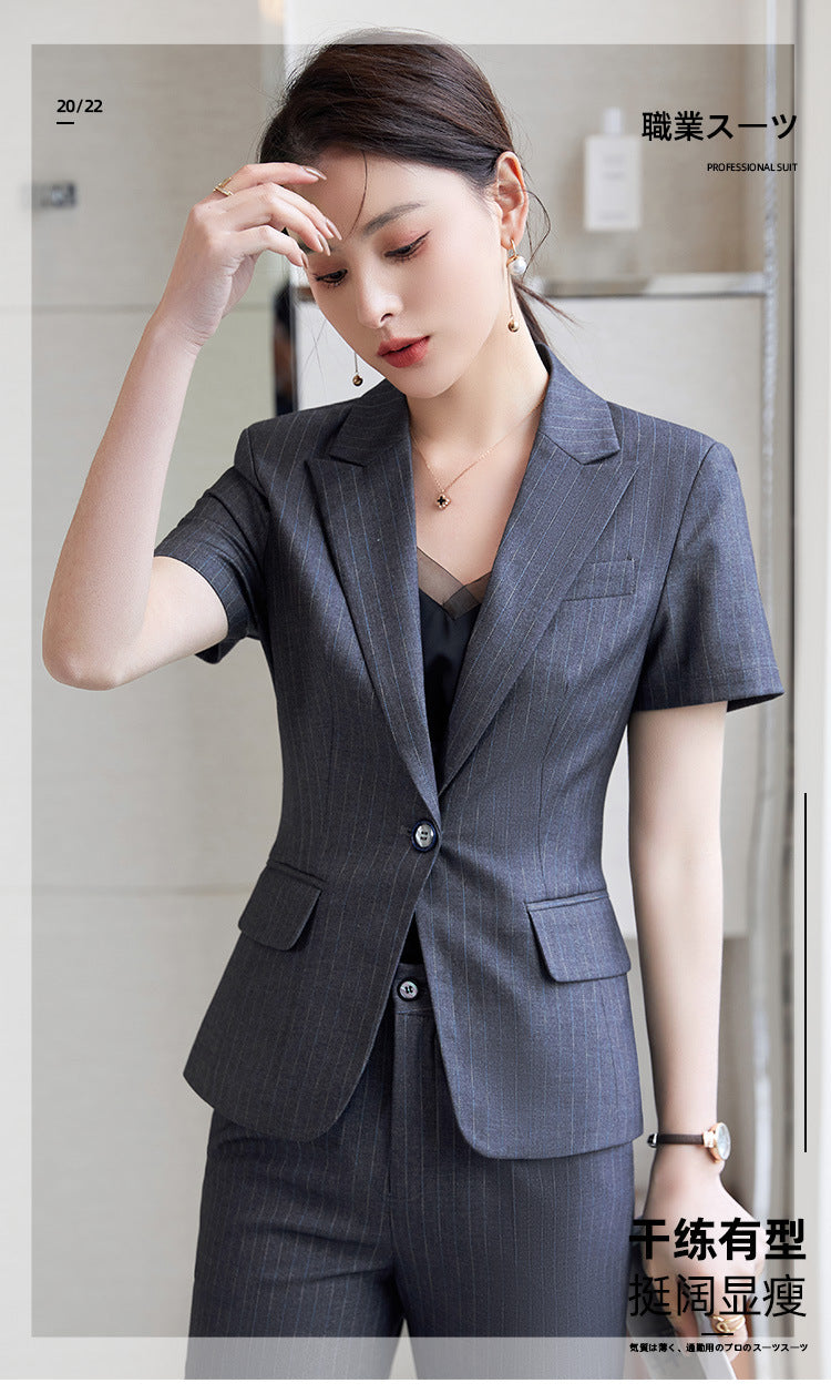 Hotel Front Desk Jewelry Store Work Clothes Classy New Stripesd Suit Suit Women's Summer Thin Short-Sleeved Business Wear