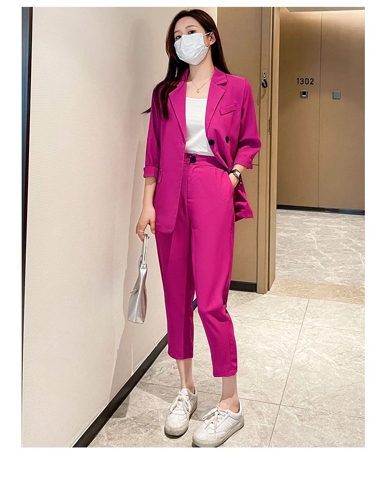 Cross-Border Plus Size Women's Clothing Plus Size Fashion Suit Women's Spring and Autumn Korean Style Temperament Back Slit Cropped Pants Two-Piece Set