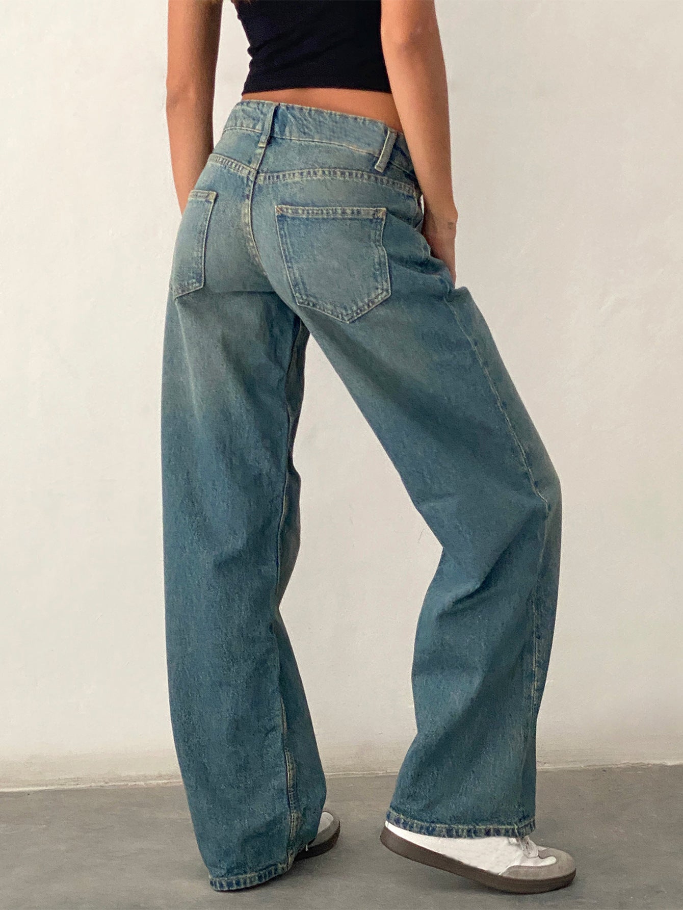Amazon AliExpress TEMU New Cross-border Special for High Quality European and American Women Straight Tube Micro Horn Denim Pants