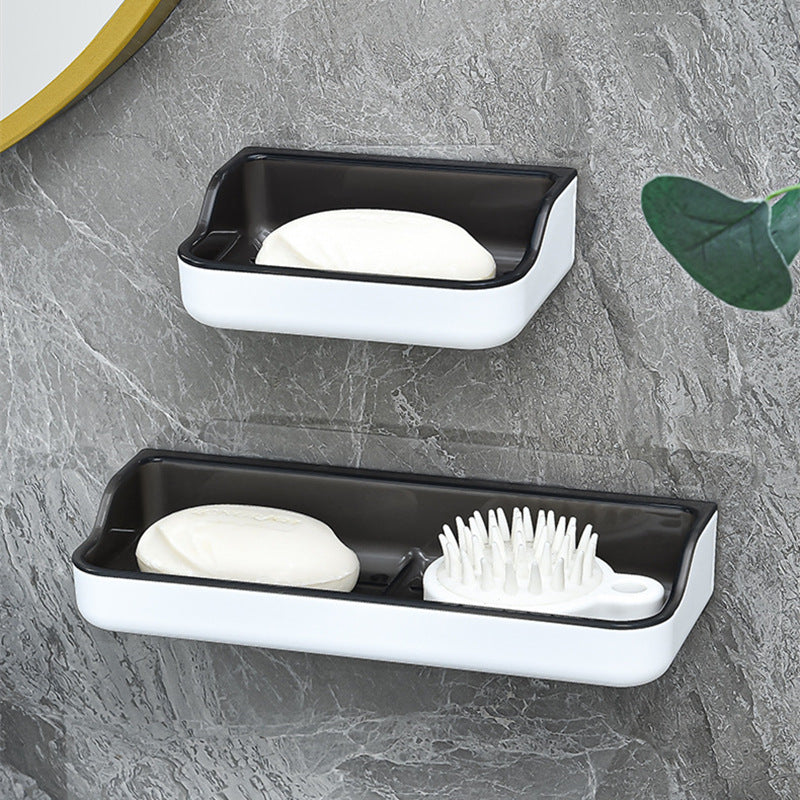 Wall-mounted Soap Box Bathroom Non-perforated Suction-cup Soap Box Bathroom Creative Double-layer Draining Rack Storage Rack