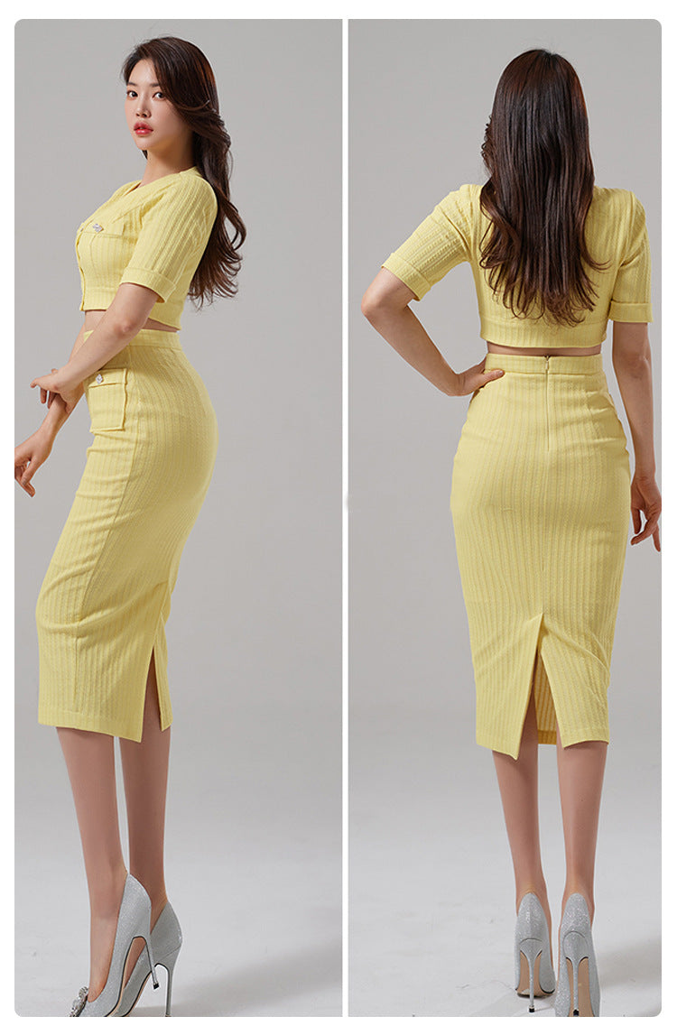 Foreign Trade Women's Clothing 2025 Spring and Summer New Korean Style Simple Fashion Casual Tops Small Cardigans Slim Hip Skirts Two