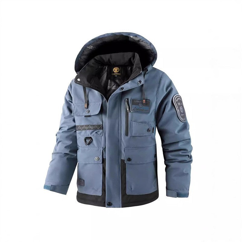 Cross-Border New Thickened Cotton Coat Outdoor Warm Cotton Coat Winter Men's Large Size Hooded Jacket Waterproof Jacket Wholesale