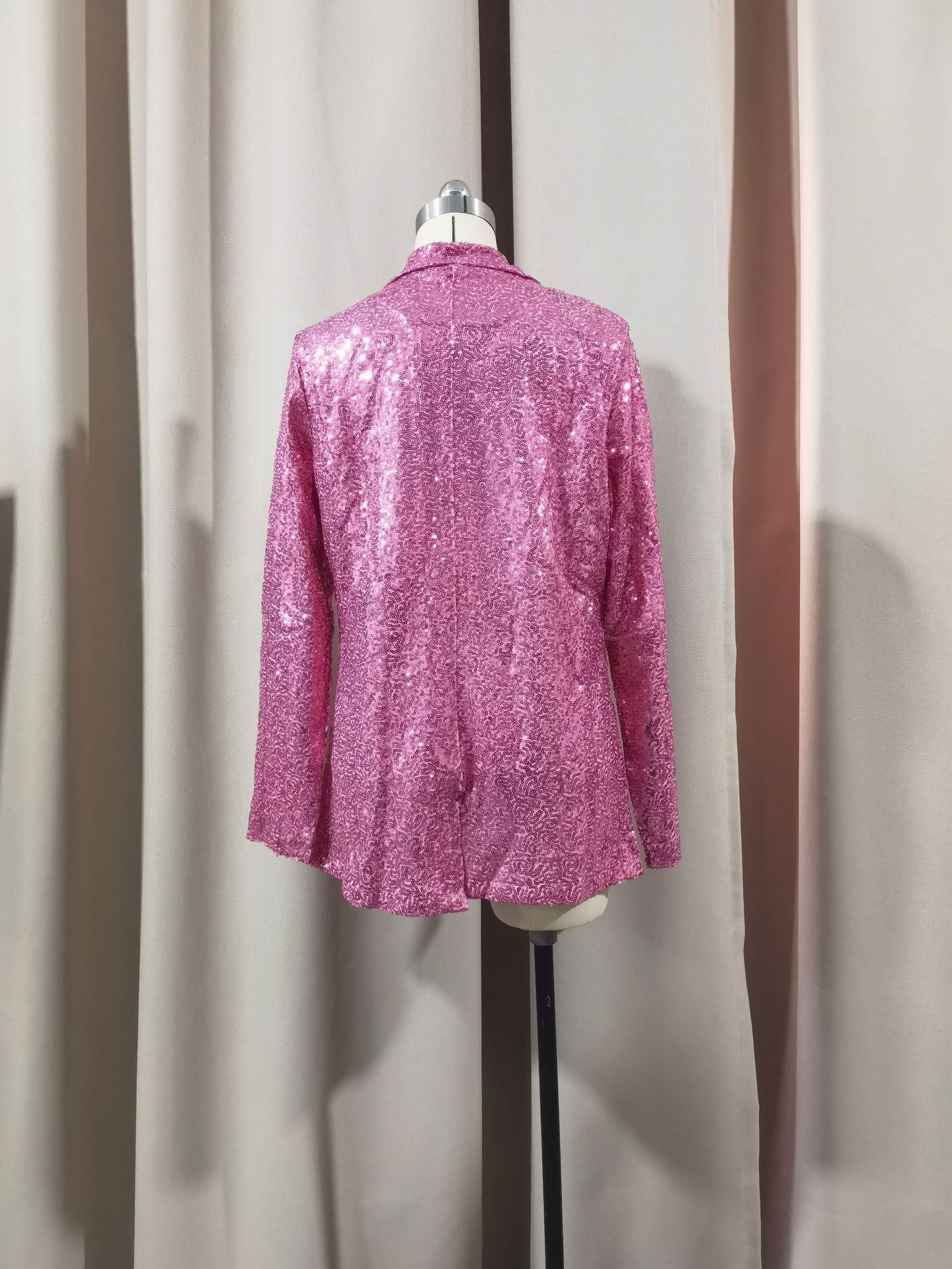 European and American Amazon Cross-border New Commuter Style Solid Color Cardigan Suit Collar Long Sleeve Casual Sequin Suit Jacket Women