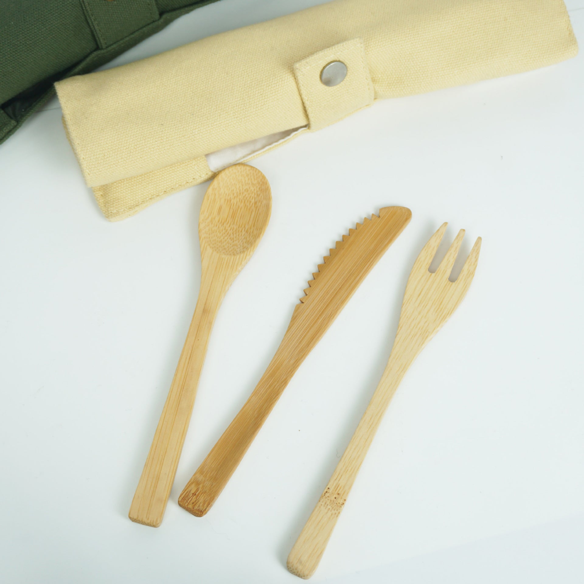 Factory cross-border selling bamboo tableware portable suit bamboo knife bamboo fork bamboo spoon cloth bag l bamboo tableware suit wholesale