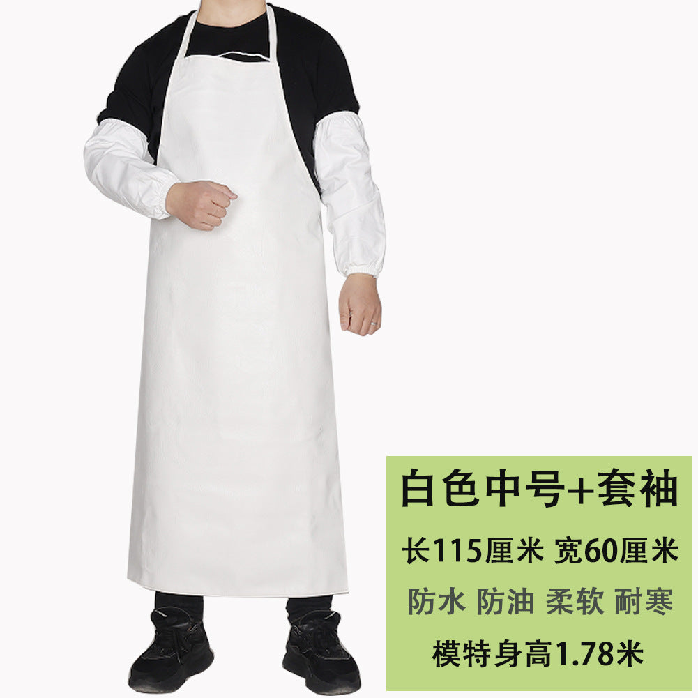 Leather Waterproof Apron Oil-proof Kitchen Neck PU Household Adult Barbecue Leather Bib for Men and Women Lengthened Thickened Bib