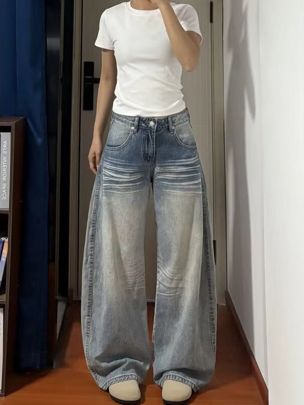 American-Style Wide-Leg Jeans for Women 2025 Spring and Autumn High-Waisted Loose Lazy Drapey Floor-Length Straight Pants