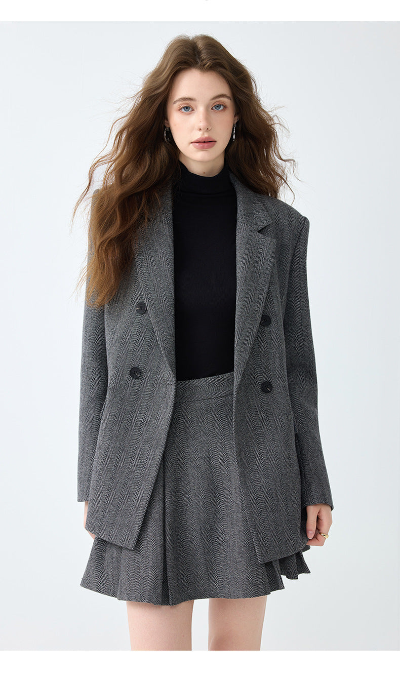 Cross-Border Gray Blazer for Women, New Spring and Autumn Style, High-End, Elegant, Casual, College Style, Korean Version, Loose-Fitting Suit Set