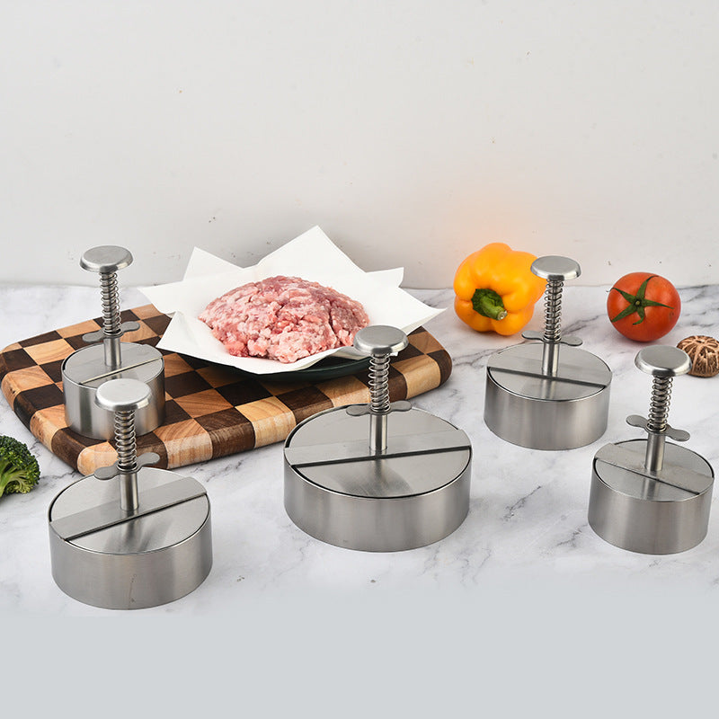 Amazon Hamburger Meat Press Push-Type Round 304 Stainless Steel Manual Meat Press Mold Household Kitchen Tools
