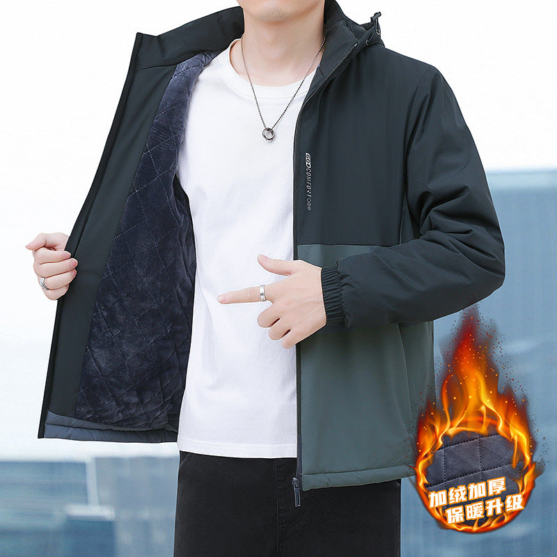 2024 Autumn and Winter New Cross-Border Men's Cotton Jacket Large Size Comfortable Fleece-Lined Warm Coat with Detachable Hood