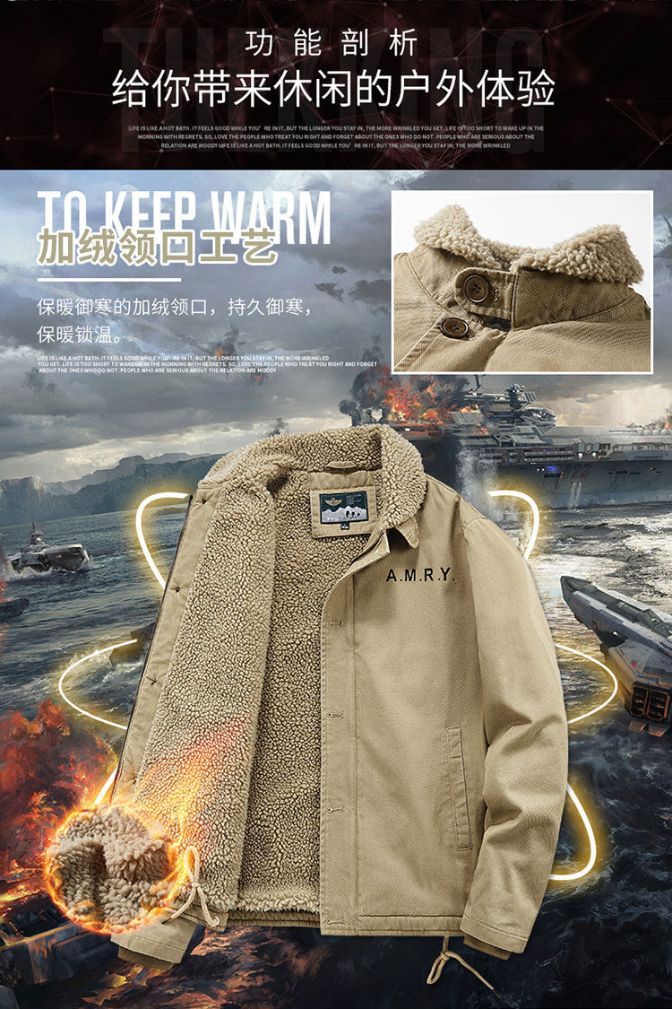 Winter fleece-lined Thickened Cotton-padded Clothes Men's Warm Crock Jacket Youth Wool Collar Retro Casual Cotton-padded Jacket Men's 2188