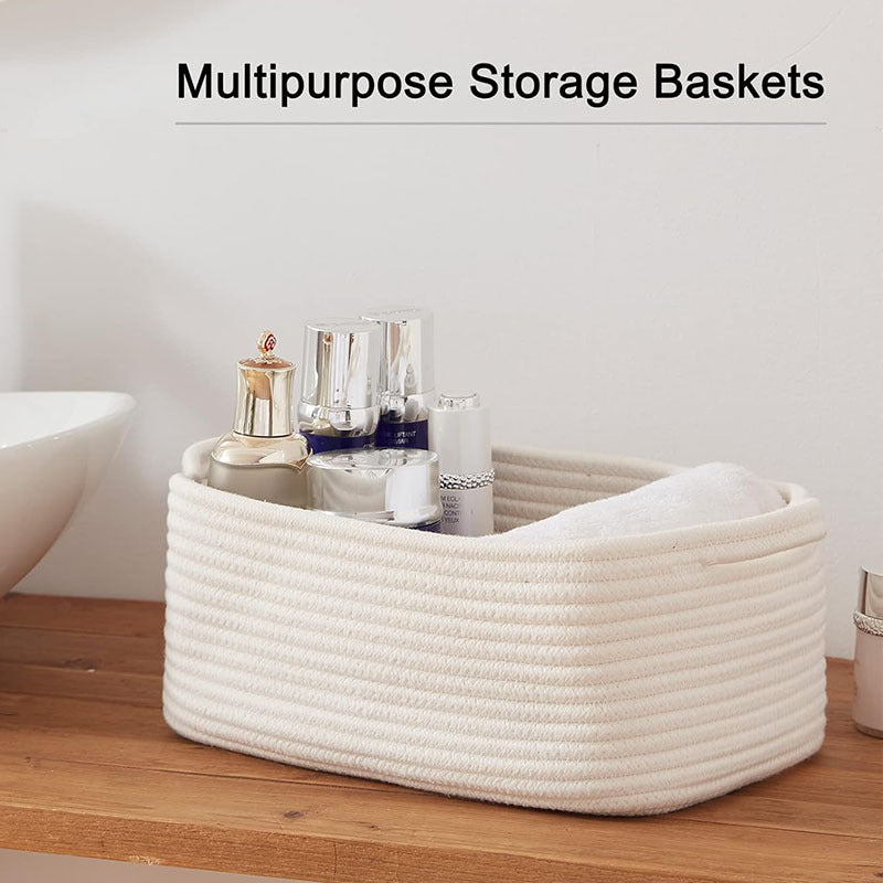 Amazon Rectangular Cotton Rope Storage Basket Storage Basket Storage Basket for Living Room Toys and Miscellaneous Items Cotton Rope Woven