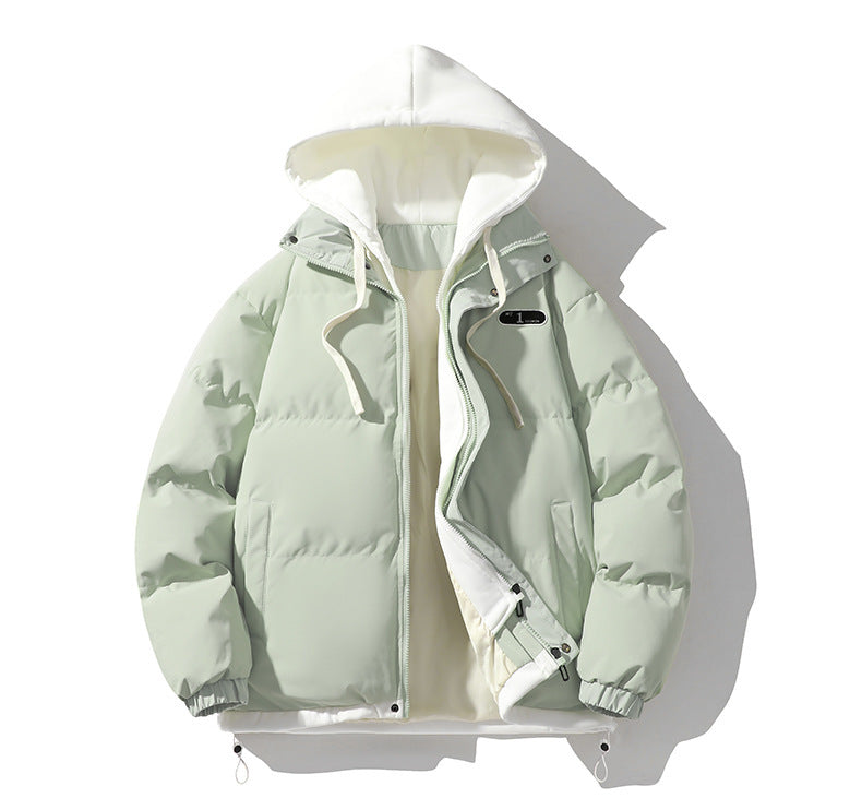Men's Cotton-Padded Jacket Winter Cold-Proof Cotton Jacket Hooded Fake Two-Piece 2024 New Youth Cotton-Padded Jacket Couple Trendy Brand