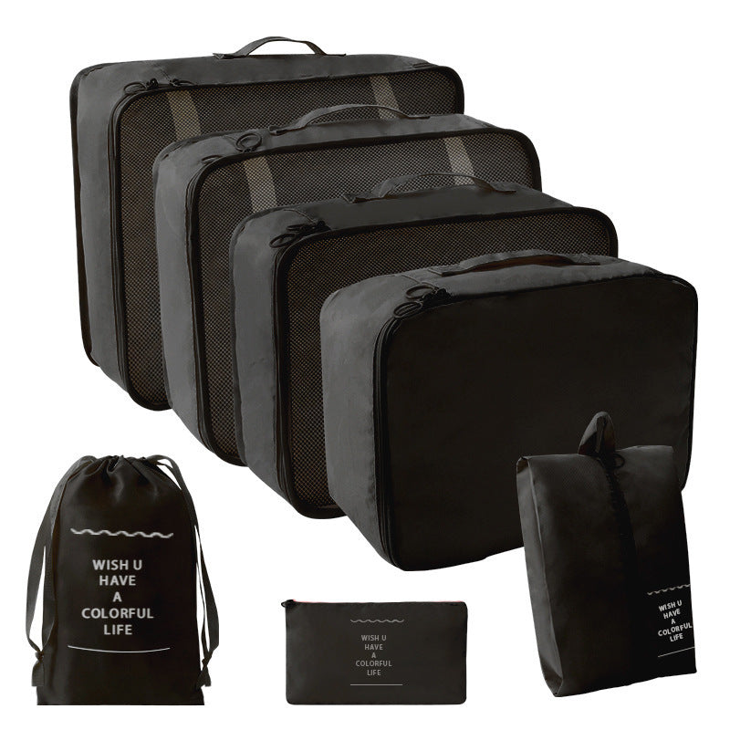 Cross-Border Travel 7-Piece Storage Bag, Clothing Storage Bag, Portable Large-Capacity Suitcase Classification Twill Cloth