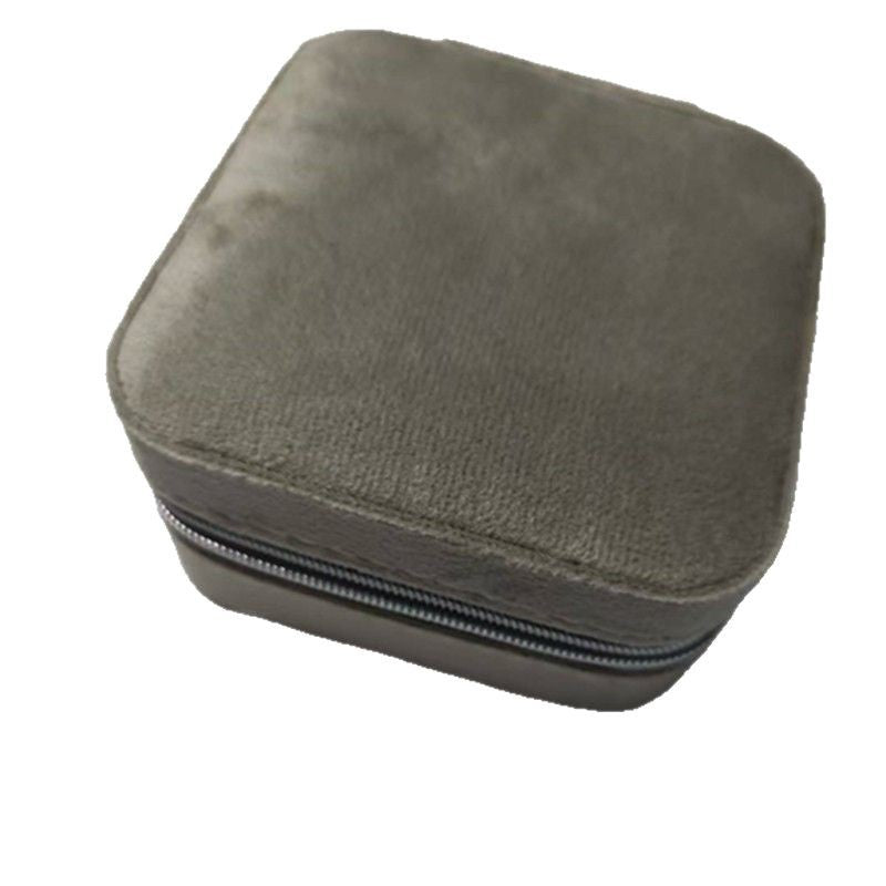Portable Double-Layer Zipper Velvet Jewelry Storage Box Flip Earrings Earrings Ring Storage Jewelry Box
