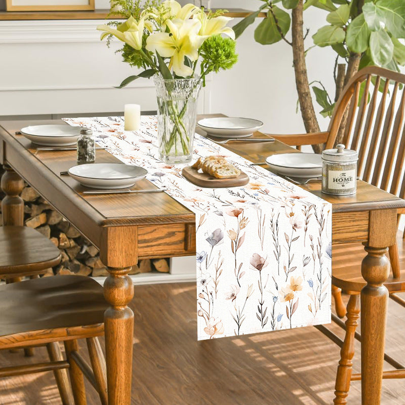 Amazon New Flower Table Runner Living Room Dining Table Decorative Tablecloth Cross-border Plant Flower Printing Tablecloth Coffee Table Cloth