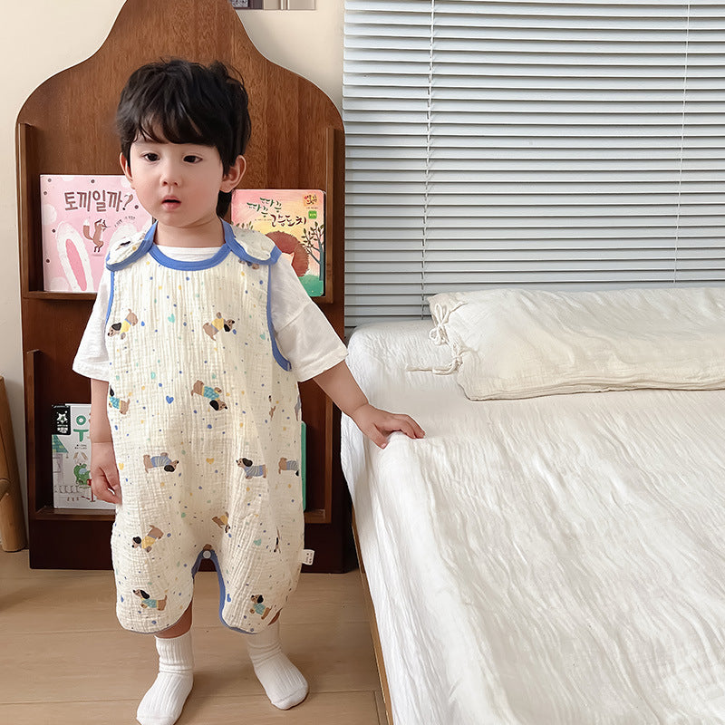 Baby Vest Sleeping Bag Summer Thin Gauze Pure Cotton Baby Kick-proof Sleeveless Children's Pajamas Air-conditioned Room Anti-cold