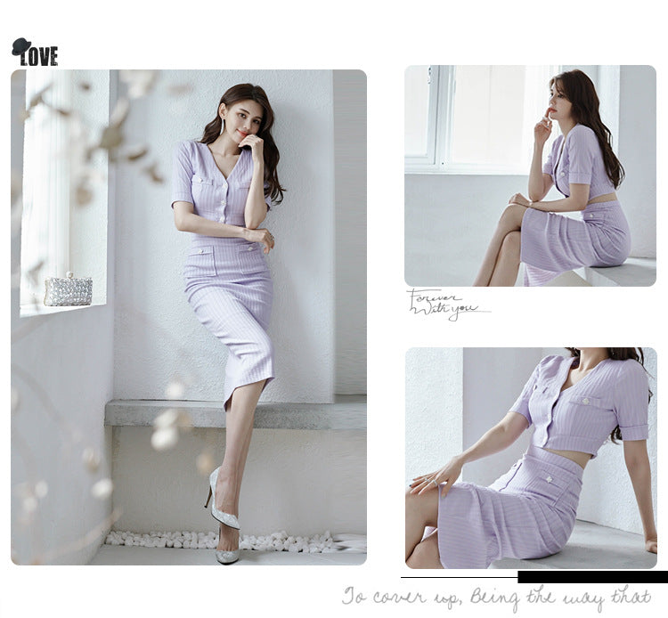 Foreign Trade Women's Clothing 2025 Spring and Summer New Korean Style Simple Fashion Casual Tops Small Cardigans Slim Hip Skirts Two