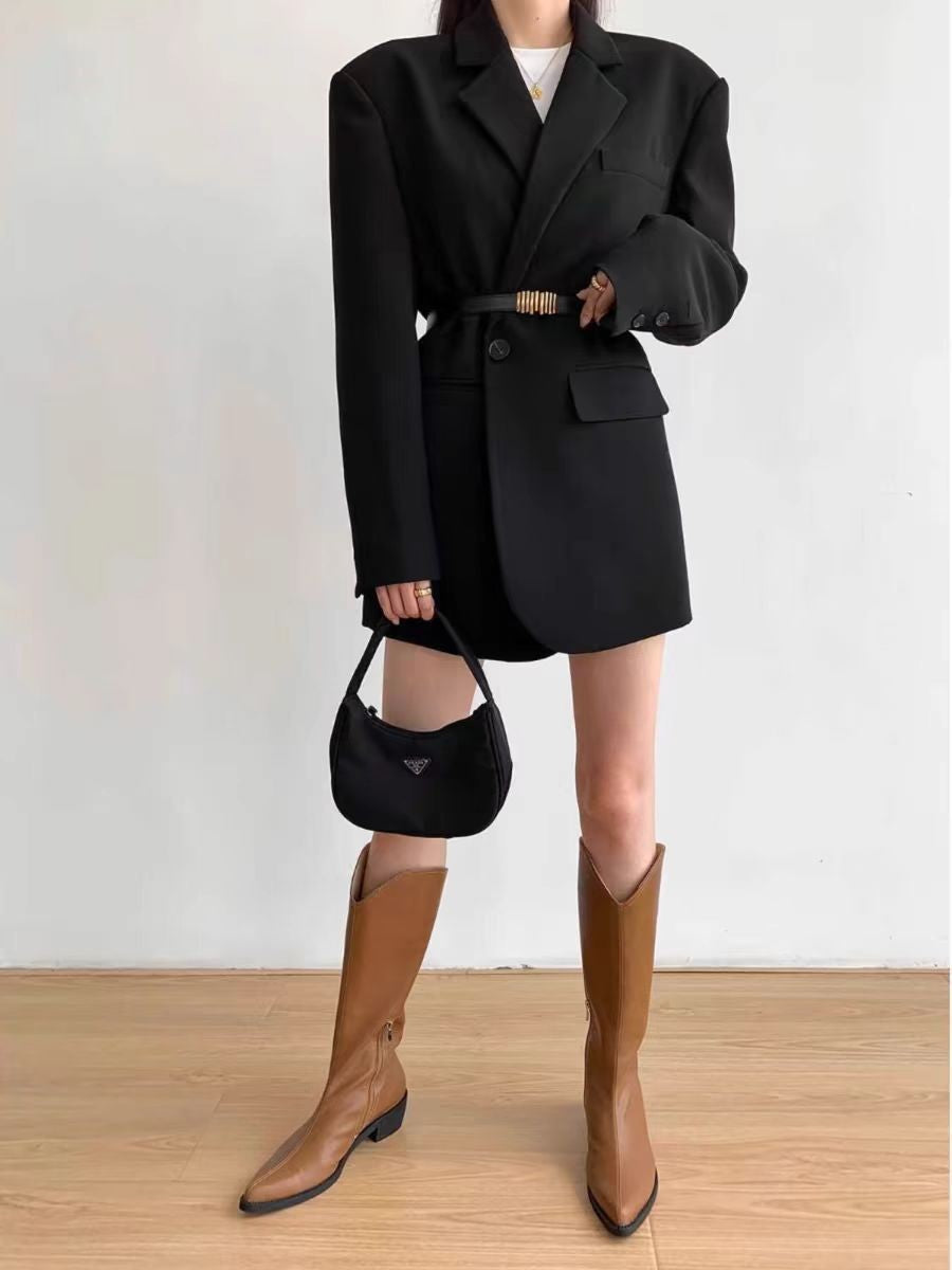 New Style Commuter Mid-Length Suit Jacket for Women, Loose Korean Style Slimming Black Temperament Fashion Jacket