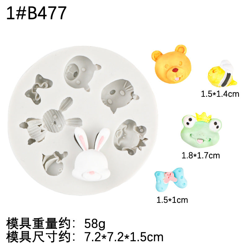 Cute Bear Frog Shape Small Animal Silicone Mold Love Star Cartoon Chocolate Gel Gypsum Decoration