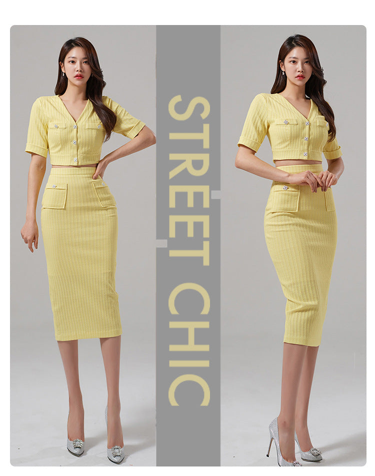 Foreign Trade Women's Clothing 2025 Spring and Summer New Korean Style Simple Fashion Casual Tops Small Cardigans Slim Hip Skirts Two