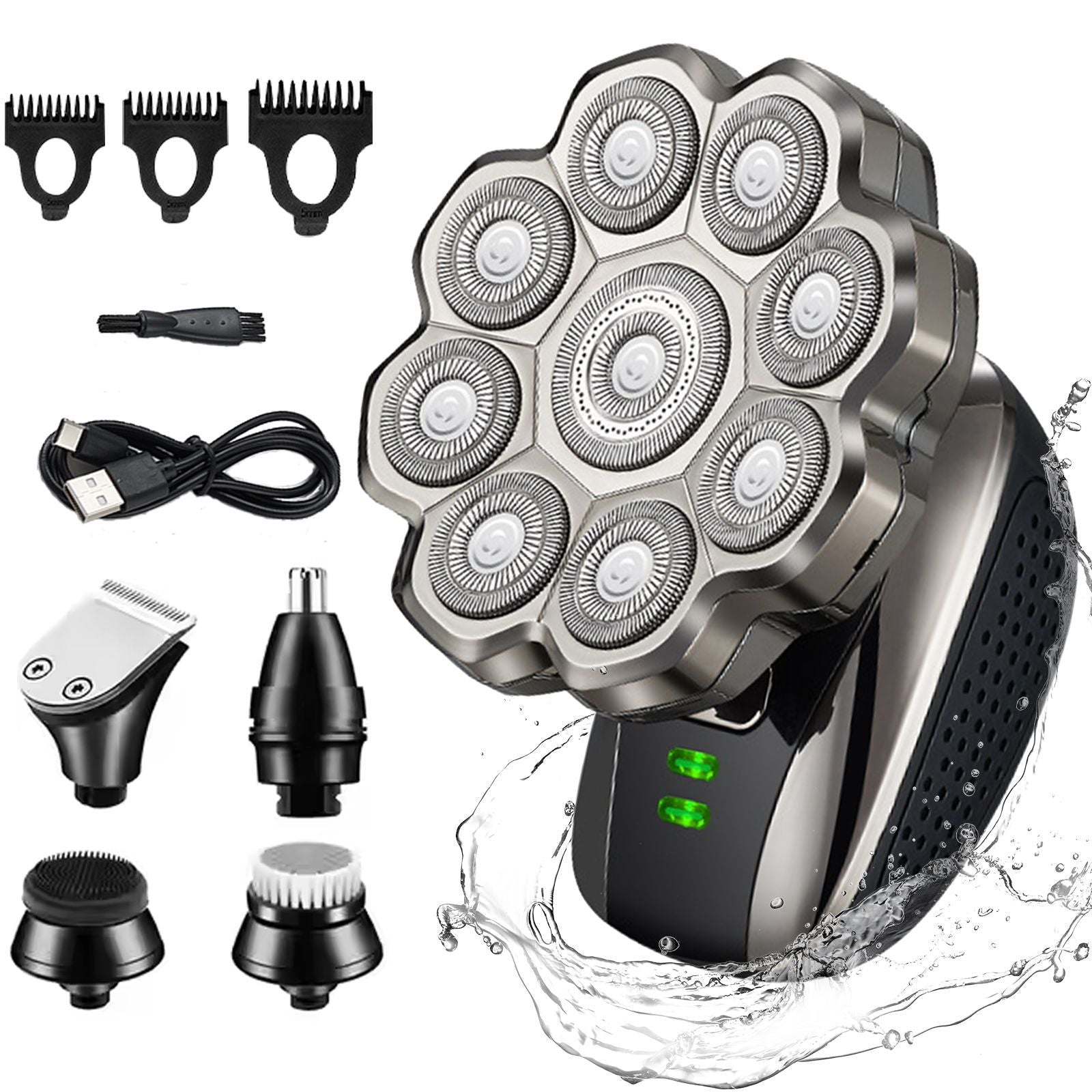 Cross-border nine-blade head bald self-service haircut artifact electric rechargeable razor magnetic suction head body washing knife