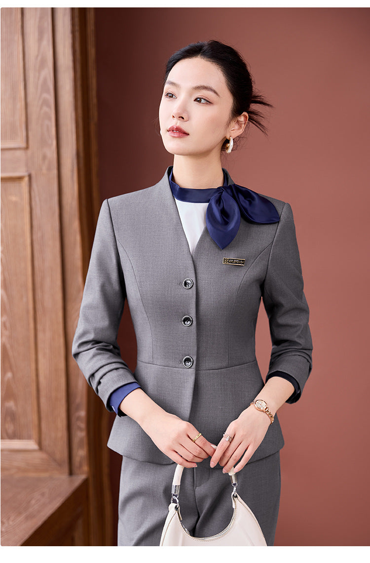 Gray Suit Suit for Women 2025 New Spring & Fall High-End Business Attire Formal Hotel Front Desk Manager Work Clothes