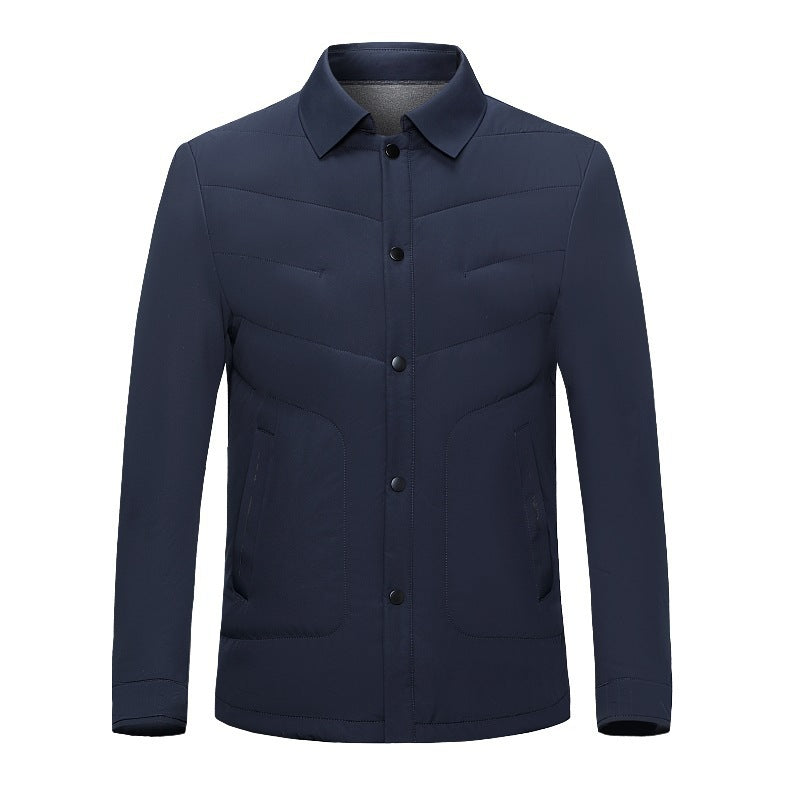 2025 Winter Mulberry Silk Men's Cotton Jacket with Turn-Down Collar, Quilted Middle-Aged Business Casual Cotton Coat for Dad