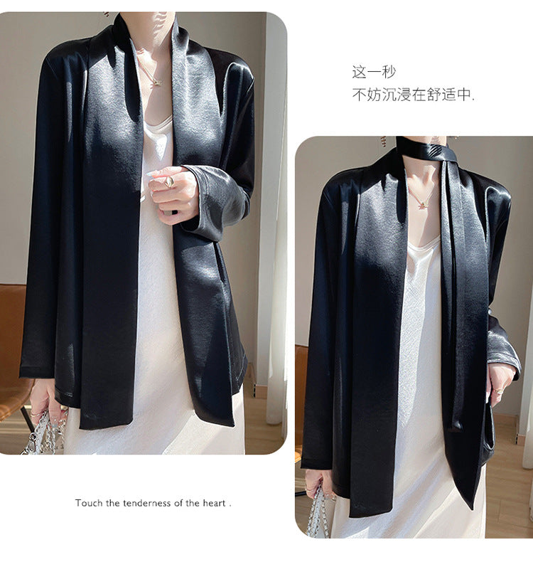 Gilt Satin Fashionable High-end Thin Jacket Spring Summer Autumn Commuter Buckle-free Suit Jacket Women's 2025 New