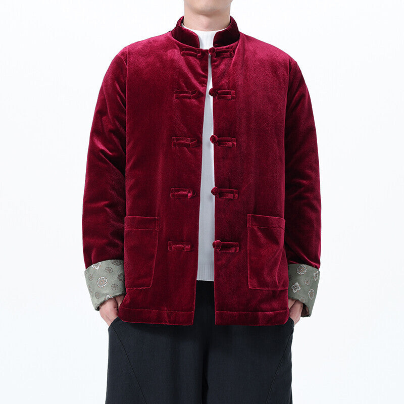 Winter Chinese-Style Tang Suit Jacket for Men, Corduroy Cotton Coat, Retro Thickened Cotton Clothing, Chinese-Style Button Cotton-Padded Jacket, Hanfu